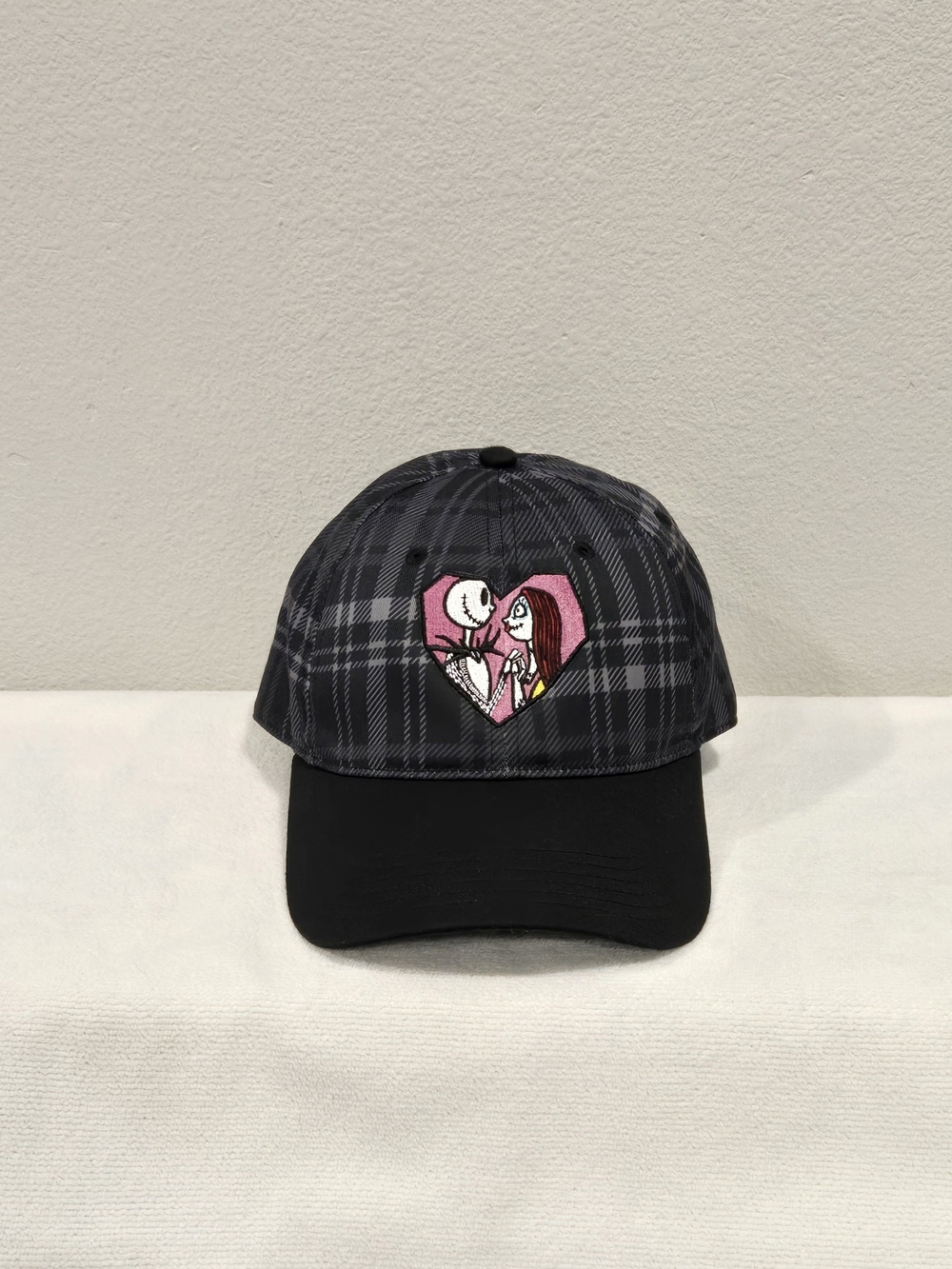 Disney Nightmare Before Christmas Plaid Baseball Cap with Pink Heart Patch NWOT